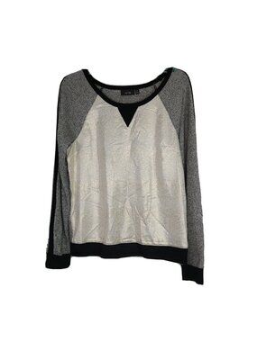 Apt 9 Knit Top Women Size M White Gold Metallic Black Long Sleeve Pullover